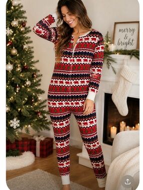 Little Blue House Christmas Pajama Onesie | Bear & Tree Print | Size Small